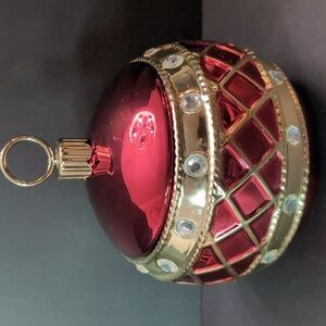 Teleflora Large Red/Gold Christmas Ornament Trinket Dish .